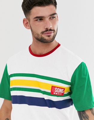 Only & Sons logo color block stripe t-shirt in white | ASOS