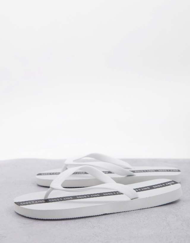 Only & Sons logo flip flops in white