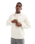[ONLY & SONS] ONLY & SONS long sleeve 1/4 zip polo top in cream-White 2XL Antique White