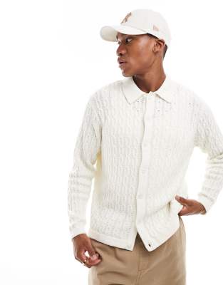 long sleeve cable knit shirt in white