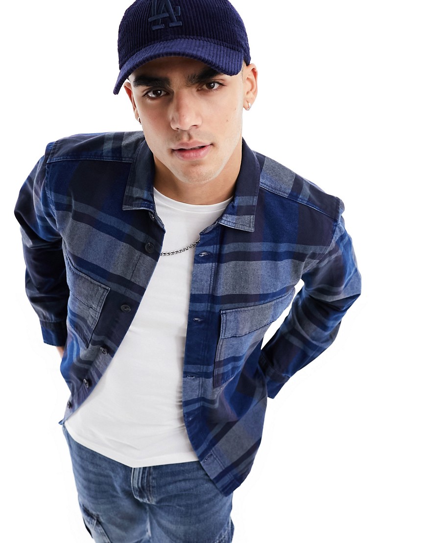 ONLY & SONS long sleeve chambray shirt in washed blue check