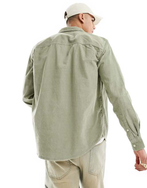 ONLY & SONS long sleeve cord shirt in green, 2 of 4