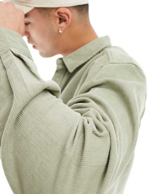 ONLY & SONS long sleeve cord shirt in green, 4 of 4
