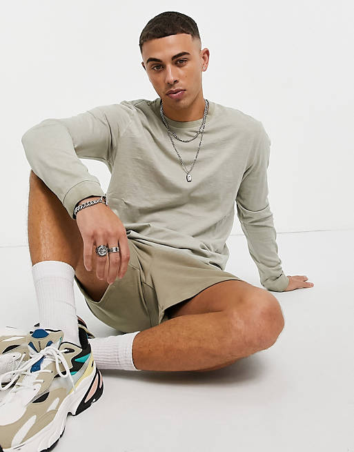 Only & Sons long sleeve cuffed t-shirt in washed beige