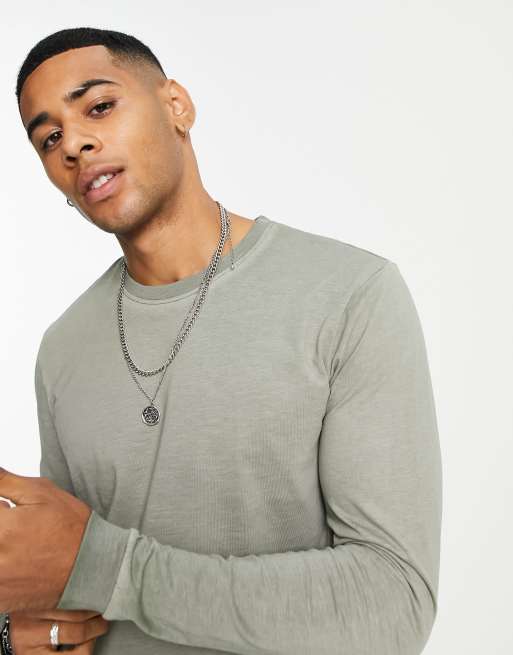 Only & Sons long sleeve cuffed tshirt in washed green ASOS