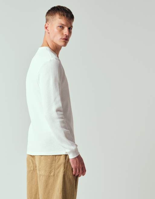 ONLY & SONS long sleeve henley t-shirt in white waffle, 4 of 7