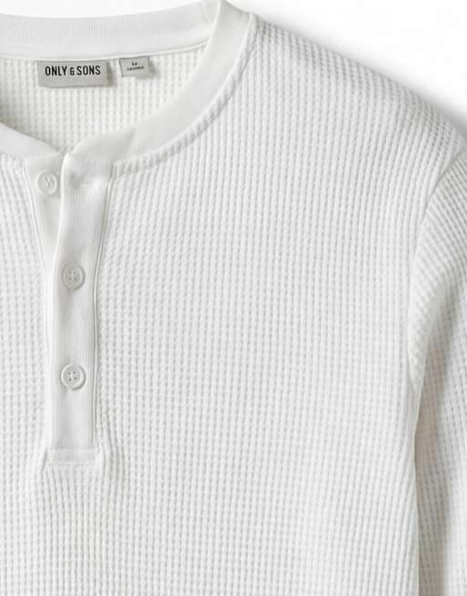 ONLY & SONS long sleeve Henley T-shirt in white waffle, 8 of 12