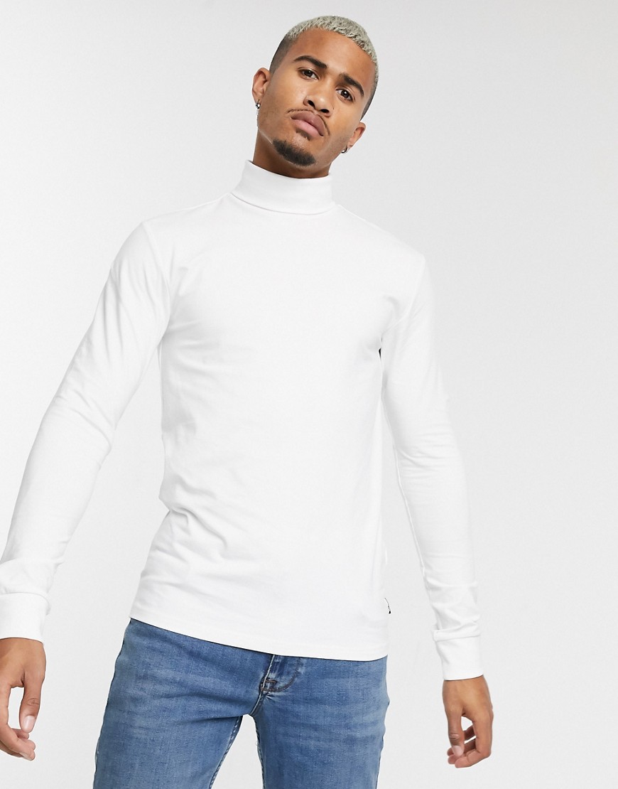 Only & Sons long sleeve jersey roll neck in white