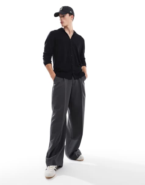 ONLY & SONS long sleeve knit polo in black - view 1