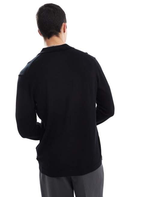 ONLY & SONS long sleeve knit polo in black, 4 of 4