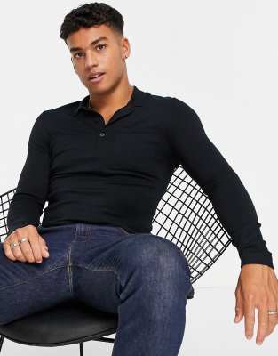 Only & Sons long sleeve knitted polo in black | ASOS