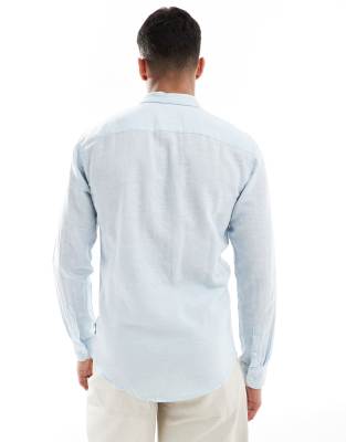 Only & Sons Long Sleeve Linen Mix Shirt In Blue