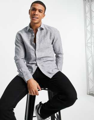 Only & Sons long sleeve pinstripe shirt in gray-Grey