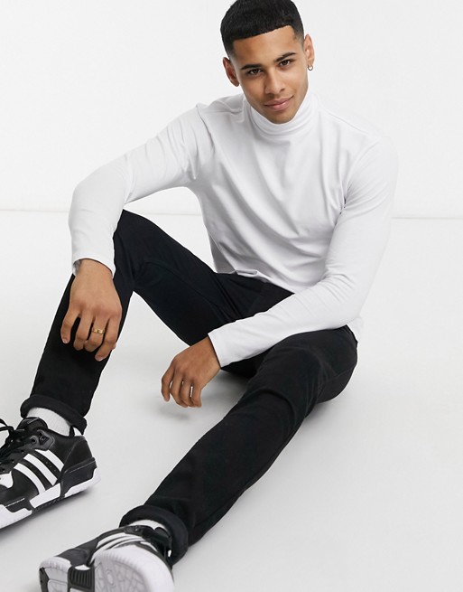 Only & Sons long sleeve roll neck top in white