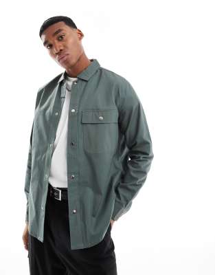 long sleeve shirt with front pocket in teal-Green