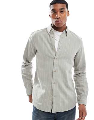Only & Sons Long Sleeve Shirt With Stripe In Sage-gray