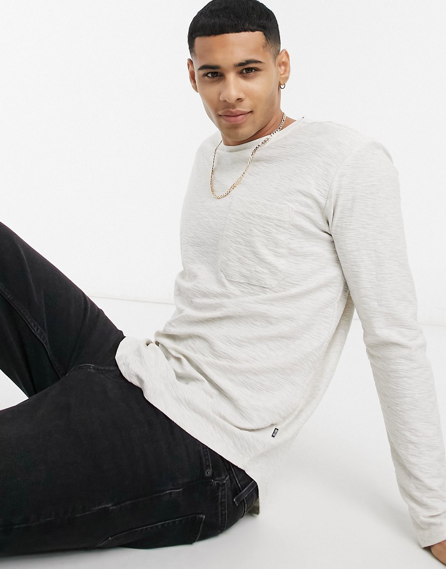 Only & Sons long sleeve slub top in white
