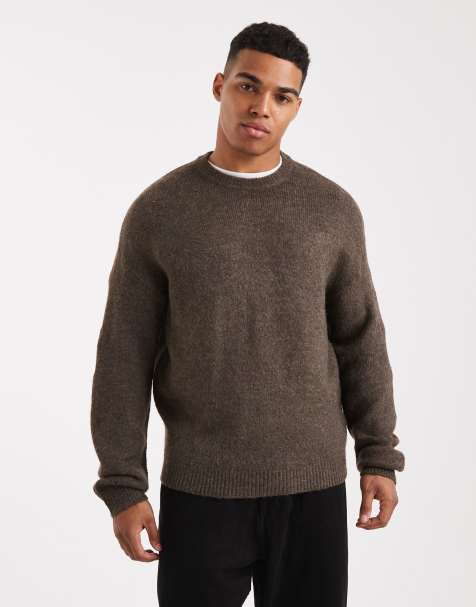 ONLY & SONS long sleeve soft crew neck knit in dark brown - view 1