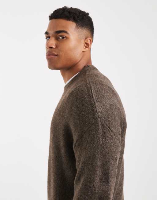 ONLY & SONS long sleeve soft crew neck knit sweater in dark brown
