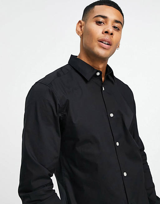 Only & Sons long sleeve stretch shirt in black