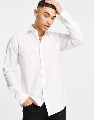 Only & Sons Long Sleeve Stretch Shirt In White In White