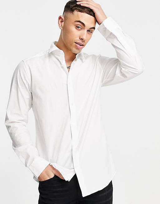 Shirts Only & Sons long sleeve stretch shirt in white 
