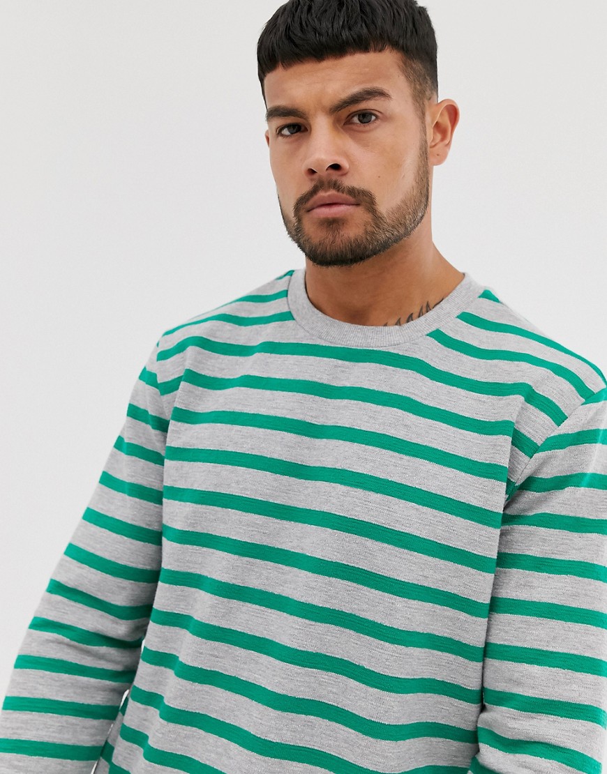 Only & Sons long sleeve stripe crew neck top-Grey
