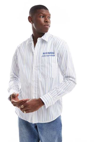 ONLY & SONS long sleeve striped shirt with bloomers print in blue stripe - view 1