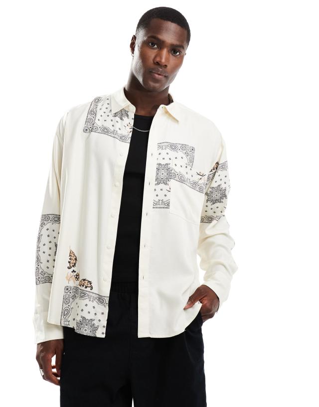 ONLY & SONS - long sleeve tile print shirt in stone