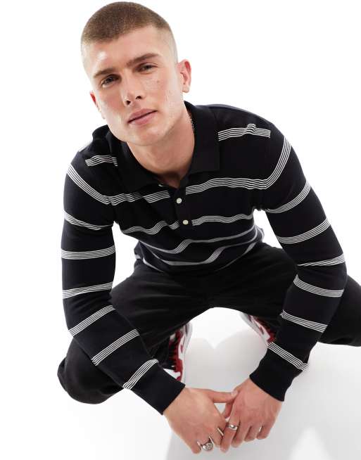 Only & Sons long-sleeved knitted polo in black