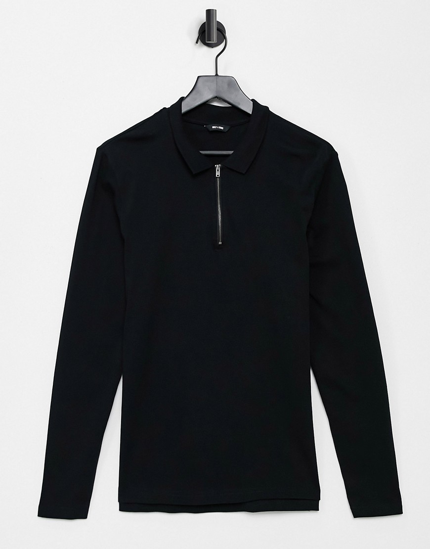 Only & Sons long sleeved zip polo set in black