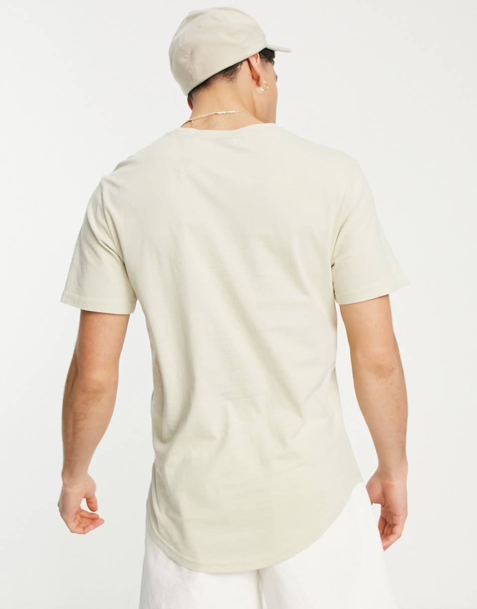 Only & Sons longline curve hem t-shirt in beige