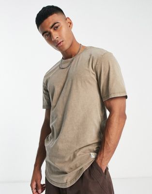 Only & Sons longline curve hem t-shirt in washed beige