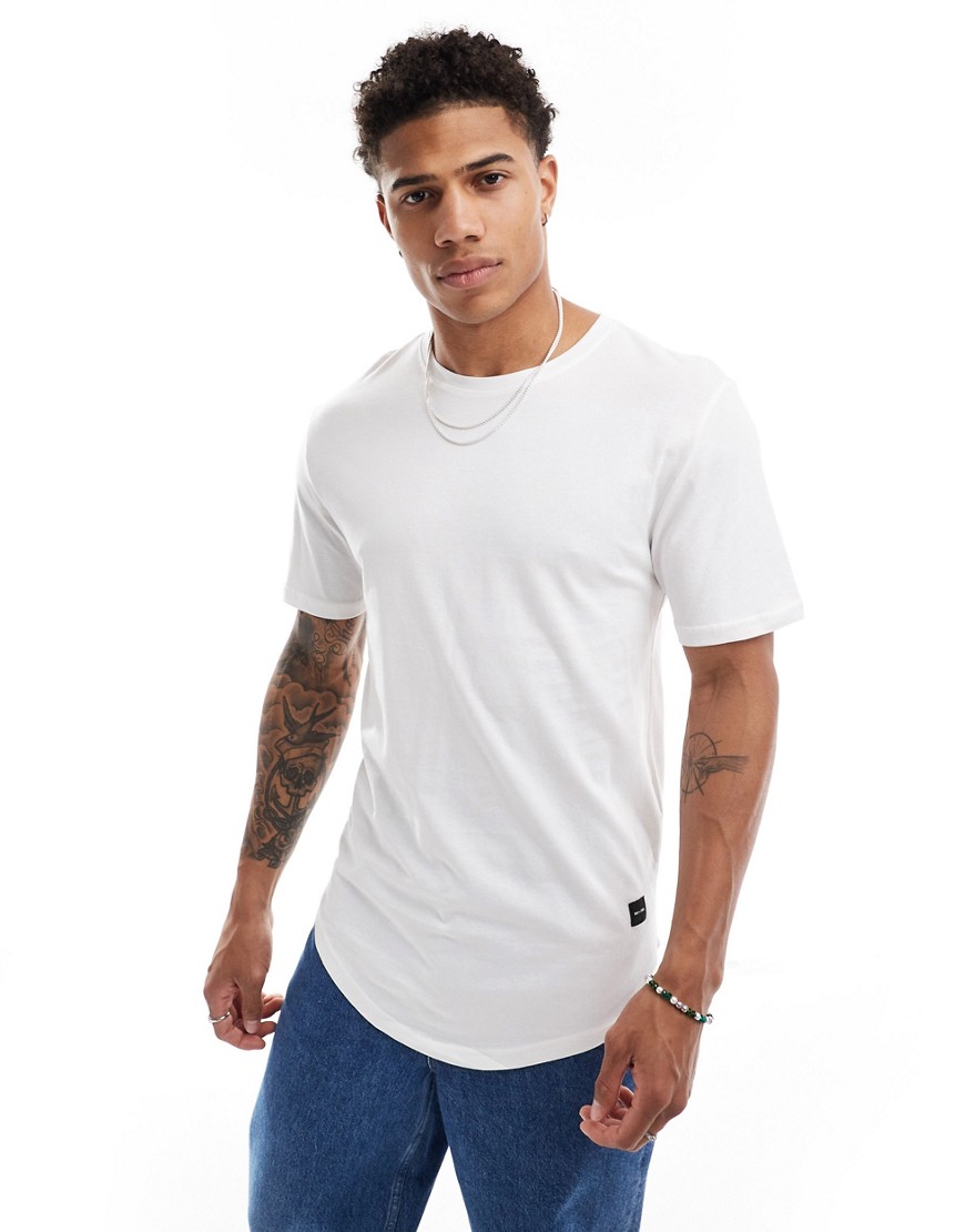 ONLY & SONS longline curve hem t-shirt in white