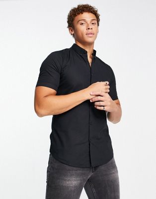 Only & Sons longline curved hem shirt in black