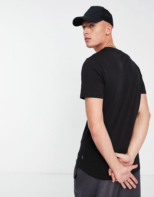 Only & Sons longline curved hem t-shirt in black