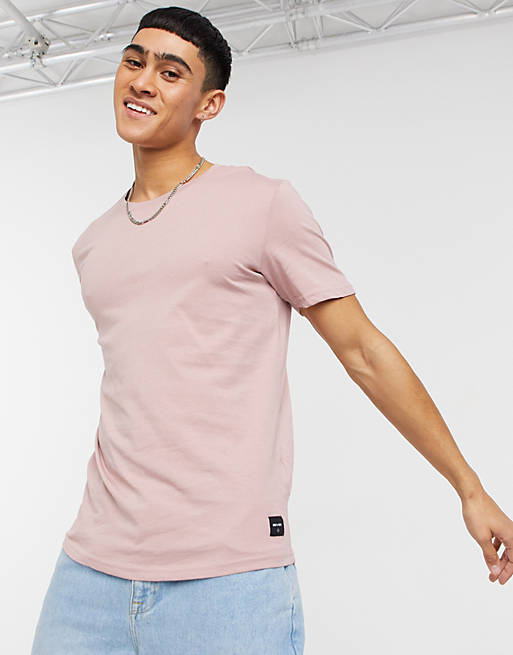 Only & Sons longline curved hem T-shirt in pink | ASOS