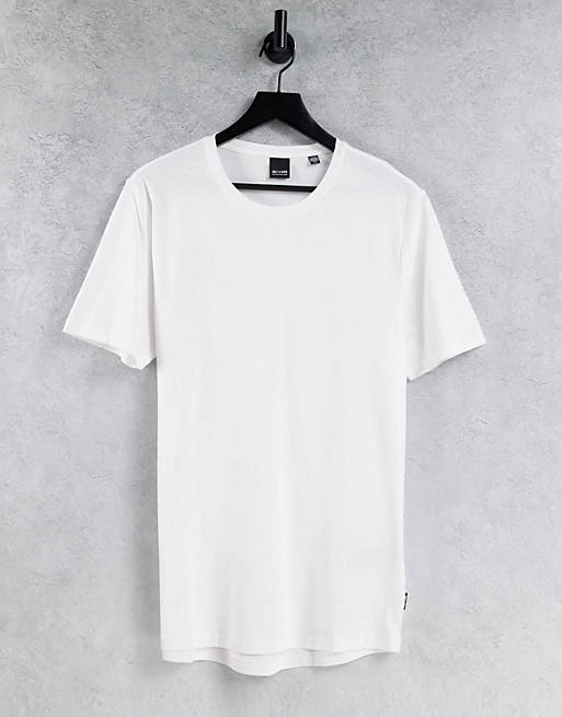 Only & Sons longline curved hem t-shirt in white