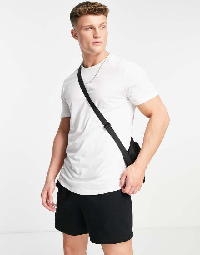 Only & Sons longline curved hem t-shirt in white