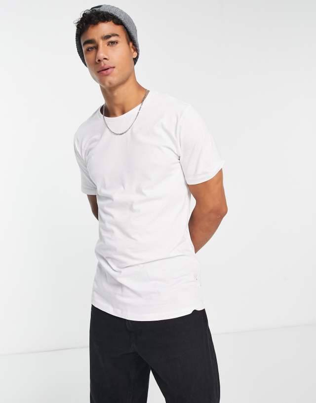 Only & Sons longline curved hem t-shirt in white