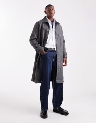 SONS - Longline-Mantel aus Wollimitat in Anthrazit-Schwarz Schwarz L