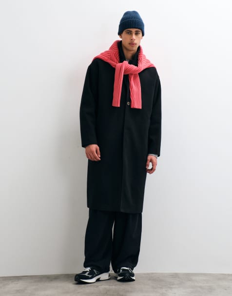 ONLY & SONS longline overcoat in black - view 1