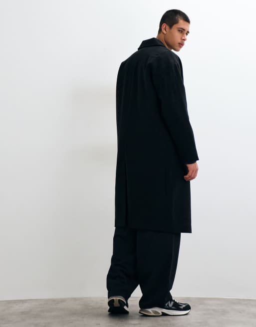 ONLY & SONS longline overcoat in black, 5 of 5