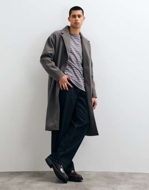 ONLY & SONS longline overcoat in charcoal - view 1