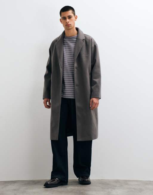 ONLY & SONS longline overcoat in charcoal, 3 of 5