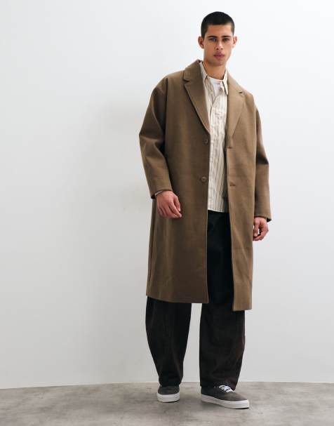 ONLY & SONS longline overcoat in light brown - view 1