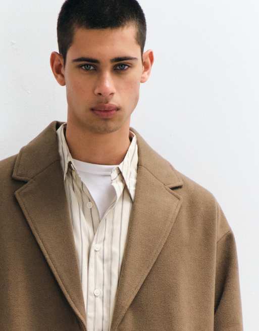 ONLY & SONS longline overcoat in light brown, 3 of 5