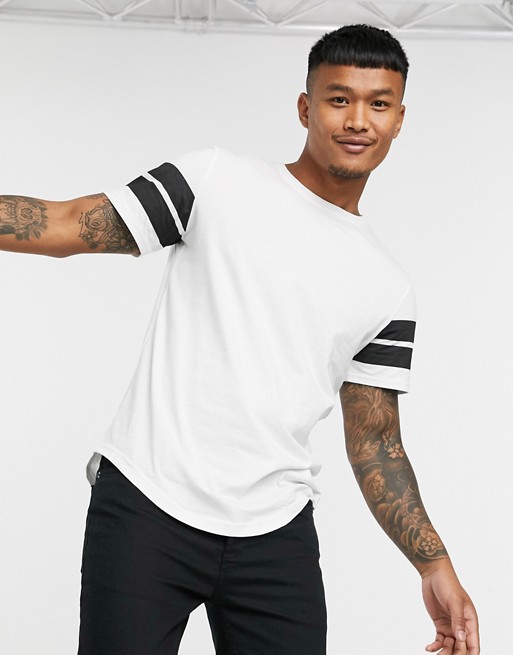 Only & Sons longline stripe sleeve t-shirt in white