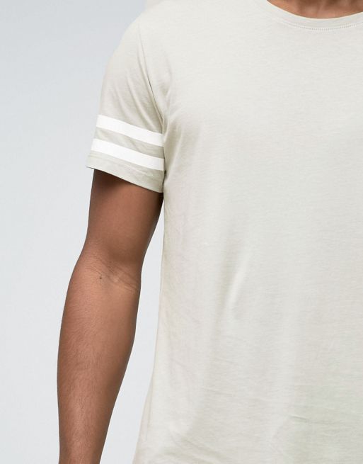 Only & Sons Longline T-Shirt with Arm Stripes and Curved Hem