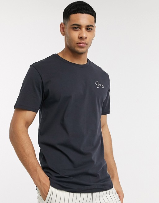 Only & Sons longline t-shirt with curve hem in navy Exclusive at ASOS